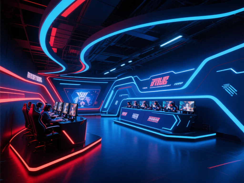 场馆的灯光设计也极具未来感。流线型动感灯光结合智能